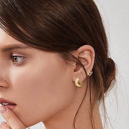 HILXURY 6 Pairs Small Gold Huggie Hoop Earrings for Women, 14K Gold Plated Cartilage Piercings Hoop Earrings Hypoallergenic, Trendy Lightweight Chunky Hoops Set for Women Gifts. - color: A- Gold