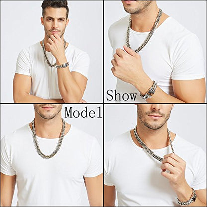 Miami Cuban Link Chain Bracelet 16mm Big Silver White Stainless Steel Curb Bangle for Men