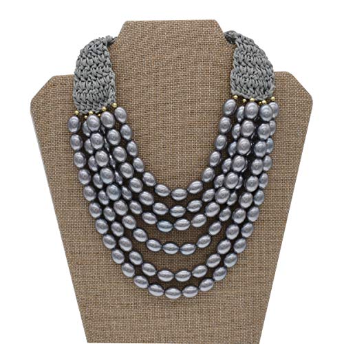 utop JNF Hand made Pearl Statement Necklace for Women Rhinestone Multilayer Crystal Necklaces Chunky Pearl Necklace Large Pearl Necklace and Earrings Set for Mother Mom's gift - color: grey pearl necklace