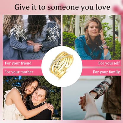 Hapour 925 Sterling Silver Rings for Women Firefly Ring, Glow in the Dark | Sun Moon Star Band Ring Rainbow Evil Eye Chunky Heart Thumb Pinky Stackable Dainty Ring, 14K Gold Plated, Cubic Zirconia - color: Gold Layered Intertwined, size: 7
