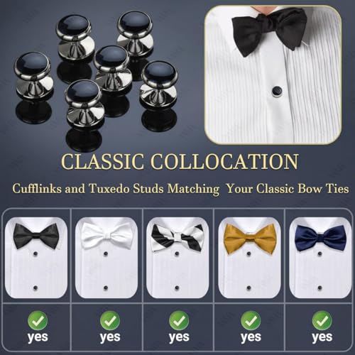VAMA FASHIONS Tuxedo Cufflinks and Studs Formal Shirt Wedding Cuff Links set for Men (Silver Black Cuff Links Studs)