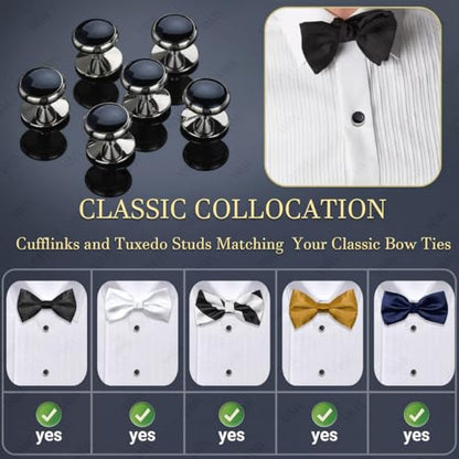 VAMA FASHIONS Tuxedo Cufflinks and Studs Formal Shirt Wedding Cuff Links set for Men (Silver Black Cuff Links Studs)
