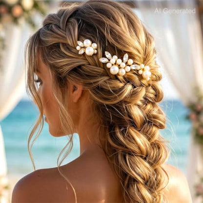 Heread Pearl Bride Wedding Hair Pins Crystal Bridal Headpiece Hair Accessories for Women and Girls （Pack of 3） (Gold) - color: Gold