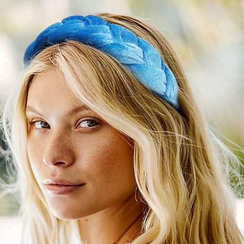 DRESHOW Braided Headbands for Women Velvet Hair Hoop Elastic Criss Cross Hair Bands Accessories - color: 01 Pc Velvet Braided: Lake Blue