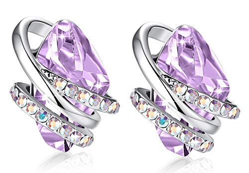 Gifts for Women, Wish Stone Stud Earrings with Birthstone Crystals, 18K Rose Gold Plated or Silver-tone - color: 206-June-Alexandrite Light Purple-Silvertone