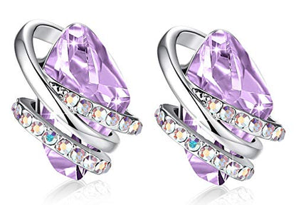 Gifts for Women, Wish Stone Stud Earrings with Birthstone Crystals, 18K Rose Gold Plated or Silver-tone - color: 206-June-Alexandrite Light Purple-Silvertone