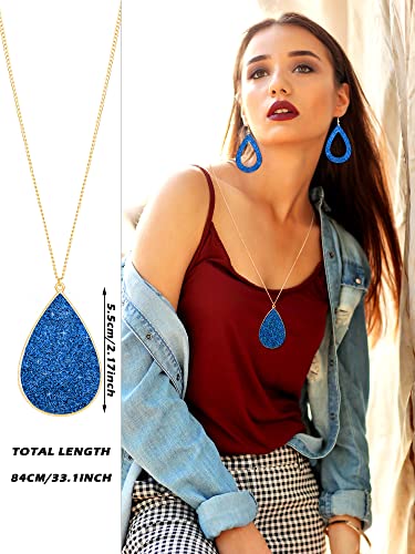 Hicarer 4 Pcs Jewelry Sets for Women Glitter Necklace and Earring Set Multi Layer Bracelet Costume Jewelry Sets for Bridal Shower Wedding - color: Navy Blue
