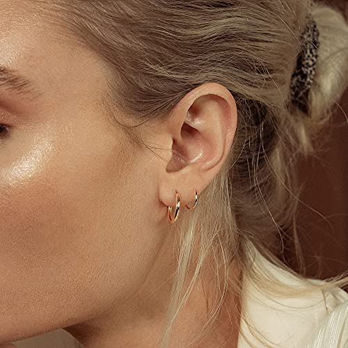 Spiral Hoop Twist Double Earrings - 14K Helix Spiral Earrings, Double Piercing Earrings, Faux Double Hoop Earrings, Tiny Twist Earrings for Women - color: Gold - 2mm