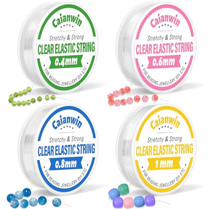 Elastic Bracelet String Cord Set 4 Rolls Stretchy Bracelet String 0.4mm 0.6mm 0.8mm 1mm Transparent Beading Thread Clear Bead Cord for Beading, Bracelet and Jewelry Making