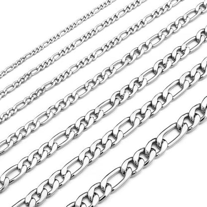 Monily 24K Gold Plated Figaro Chain Stainless Steel Necklace Men Women - color: Silver 12mm