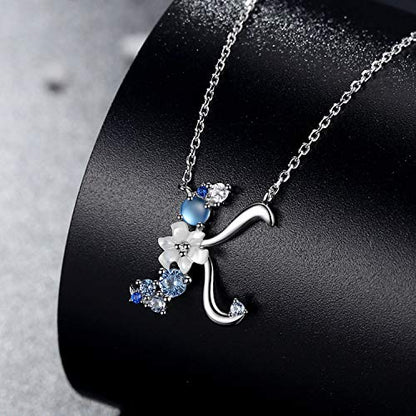 VIKI LYNN Initial Necklace for Women 925 Sterling Silver Initial A to Z Letter Pendant Necklace with Blue Flower Cubic Zirconia Birthday Engagement Gift for Women,Mom, Couple - style: Letter K