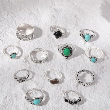 Layering Rings for Women, Adjustable Stainless Steel Joint Finger Cubic Zirconia Stackable Thumb Rings Band for Statement Open Knuckle Stacking for Women - color: Silver Rhinestone 12PCS