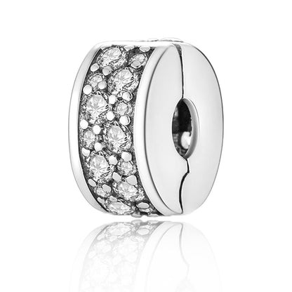925 Sterling Silver Openable Clip Spacer Bead Fits Pandora Bracelet | Hypoallergenic Clip Stopper Charm, Star Clover Butterfly Floral Mom Heart Paved Zircon Gift for DIY Charm Bracelet Jewelry - color: Paved Zircon