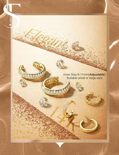 𝟒 𝐏𝐚𝐢𝐫𝐬 Ear Cuffs Non Piercing - 14K Gold Plated Ear Cuff Earrings for Women Trendy Ear Cuff for Non Pierced Ears Clip On Carrtilage Earring Lightweight Adjustable Fake Earrings Set - style: 14K Gold Plated-Dainty