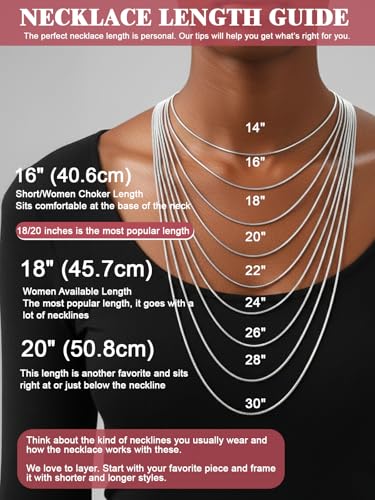 FOCALOOK Snake Chain Necklace, 1/1.2/1.5/2mm 14K Gold Plated Womens Chains | Hypoallergenic Stainless Steel Chain, Non Tarnish Rose Gold/Silver/Black Plated Finish, 14-30" Length for Everyday Layering - color: 1.2mm-Silver, size: 20 Inches