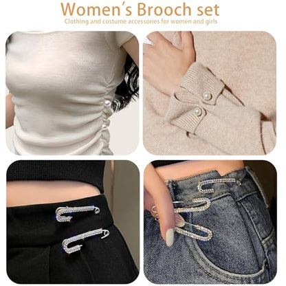 6PCS Artificial Pearl Brooch Pins for Women | Clothes Scarf Cardigan Shawl Decorative Pin, Shirt Sweater Clips, Retro Sweater Shawl Clips, Faux Crystal
