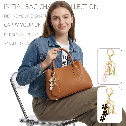 Floral Series Initial Bag Charm, Cute Flower & Bubble Letter Purse Charms, Keychain Accessories Gift for Women - color: White Flower, style: N