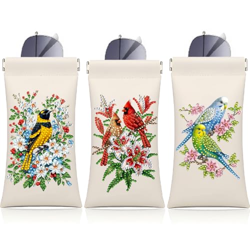 Diamond Art Painting Eye Glass Bag PU Sunglasses Glasses Storage Bag Built-in Glasses Cloth Press Automatic Closure - color: 3pcs-02