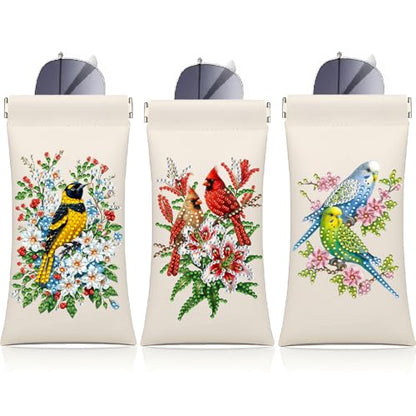 Diamond Art Painting Eye Glass Bag PU Sunglasses Glasses Storage Bag Built-in Glasses Cloth Press Automatic Closure - color: 3pcs-02