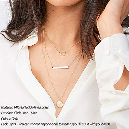 Turandoss Dainty Layered Choker Necklace, Handmade Y Pendant Necklace Multilayer Bar Disc Necklace Adjustable Layering Choker Necklaces for Women - style: 3PCS - Circle&Bar&Disc