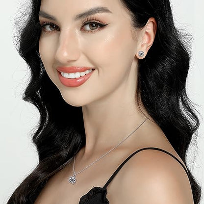 Cubic Zirconia Necklace and Earrings Set for Women 14K White Gold Plated Bridesmaid Silver Jewelry Set for Women Pendant Necklace Hypoallergenic Stud Earrings Set Jewellery Gift for Mom Wife Bride Bridesmaid - color: White-Square Shape