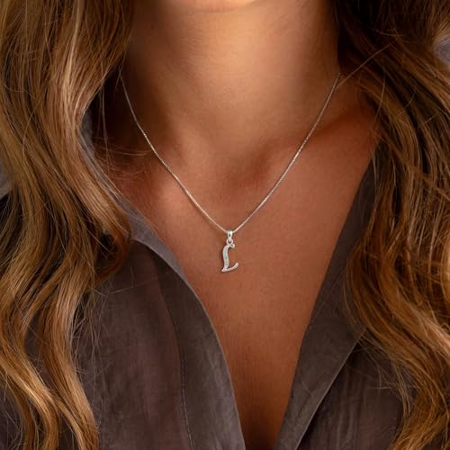 Initial Necklace for Women, 14K Gold Silver Plated Box Chain Letter Pendant, Trendy Name Necklace, Dainty Personalized Charm Jewelry Gift for Her - color: Silver, style: L