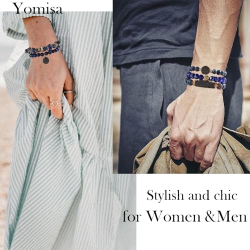 Yomisa 5PCS 6PCS Natural Boho Beaded Bracelets/Bangle for Women Men,Healing Turquoise Jasper Agate Crystal Gemstone Stone Chakra Multilayer Wrap Bohemian Handmade Jewelry Beads Stretch Bracelet Set - color: 5PCS-Deep blue