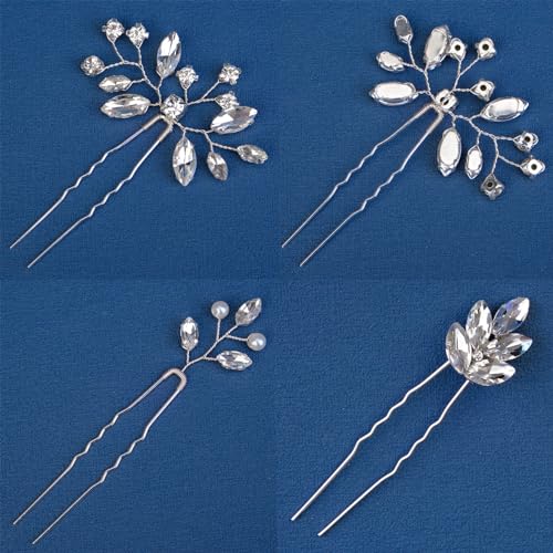 9 Pieces Wedding Hair Pins for Bridal Silver Rhinestone Wedding Hair Accessories for Brides Bridesmaids Women - color: Set 2