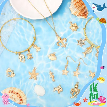 MARFOREVER 120 PCS Summer Beach Charms for Jewelry Making Sea Animal Charm | Assorted KC Gold Ocean Life Charm Pendants, Starfish Seashell Conch Charms, DIY Bracelet Necklace Earrings Making Crafting