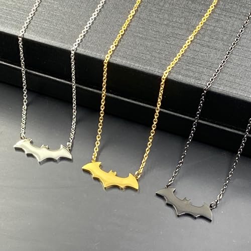 Tapp Collections Stainless Steel Superhero Pendant Necklace - color: Bat-W / Steel Chain / Silver Color