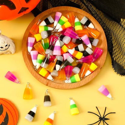 64Pcs Resin Candy Corn Charms Glow in The Dark Halloween Pendant | Mini Luminous Resin Fake Candy Corn, 32 Solid 32 Luminous , Fall Halloween Bracelet Necklace Jewelry Making, DIY Crafts - style: Candy Corn Style
