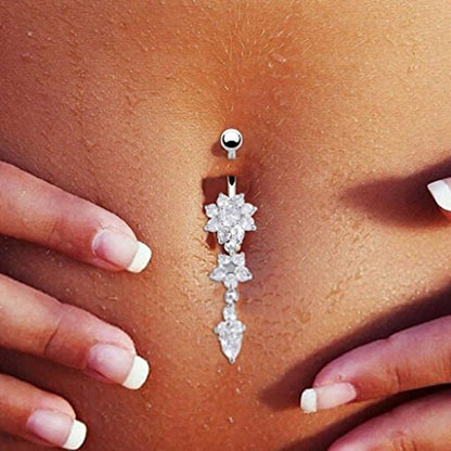 Start Crystal Rhinestone Ring Body Dangle Ball Belly Button Navel Ring (Silver)