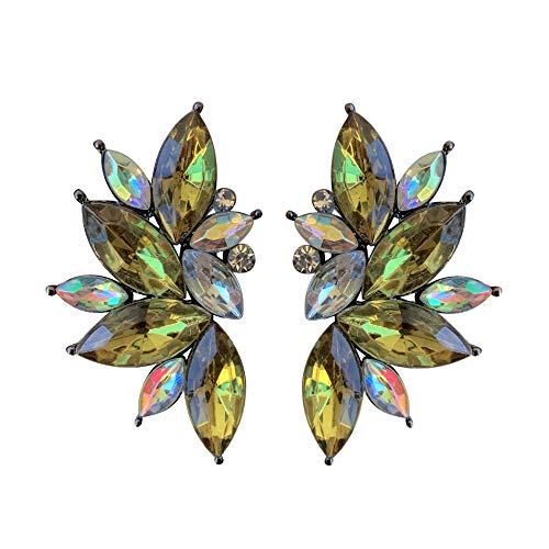 80s Funky Punk Rock Spiky Starburst Angel Wings Oversized Colorful Stones Studded Candy Cluster Women Statement Stud Earrings - color: Olive Green