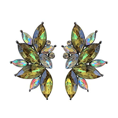 80s Funky Punk Rock Spiky Starburst Angel Wings Oversized Colorful Stones Studded Candy Cluster Women Statement Stud Earrings - color: Olive Green