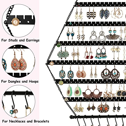 Hexagon Metal Hanging Earring Organizer,Hold 120 Pairs of Earrings | Earring Holder Wall Mounted,Hanging Wall Jewelry Holder Organizer for Earring Stud Hoop Dangle Bracelet Necklace - color: Black