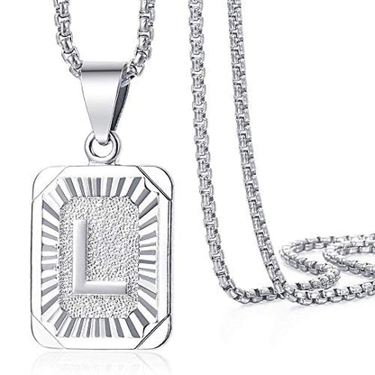 Trendsmax Initial Letter Pendant Necklace Mens Womens Capital Letter White Gold Plated A Z Stainless Steel Box Chain 22inch - style: L