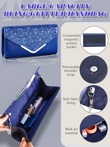 Henoyso 5 Pcs Purse Rhinestone Jewelry Set Prom Jewelry Rhinestone Clutch Purse Necklace Earrings Bracelets for Women Bride - color: Royal Blue