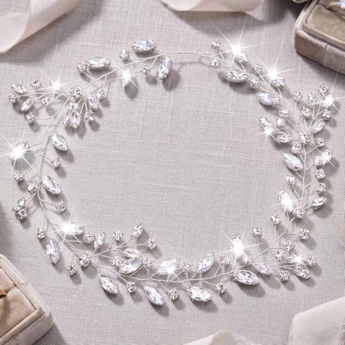 Rhinestone Bridal Hair Vine Silver Wedding Hair Pieces Crystal Hair Accessories for Women and Brides - color: silver