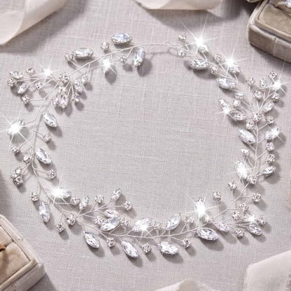 Rhinestone Bridal Hair Vine Silver Wedding Hair Pieces Crystal Hair Accessories for Women and Brides - color: silver