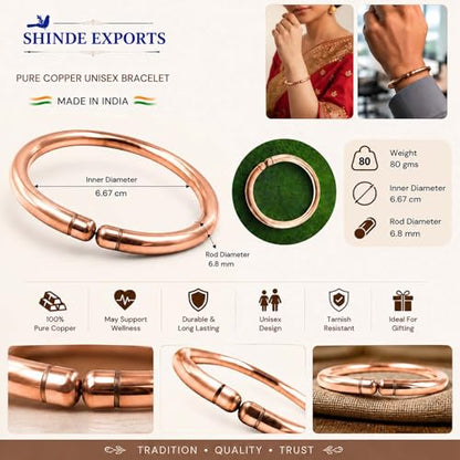 SHINDE EXPORTS pure copper bracelets cuf kada bangle for men and women - style: heavy 7mm round 80gms