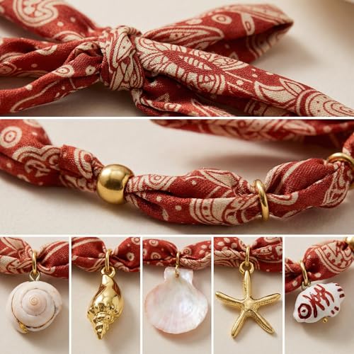 CLASSYZINT Scarf Necklace with Charms Heart Choker Necklace Shell Necklace Bandana Necklac Statement Choker Jewelry - color: Pink