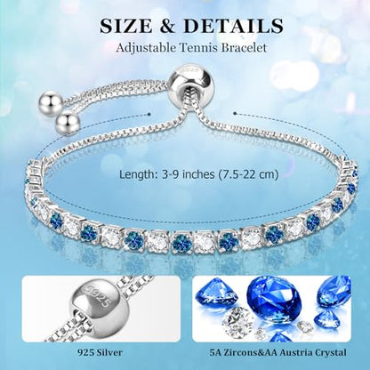 J.Fée Silver Bracelet, S925 Tennis Bracelet with Sparkling 5A Cubic Zirconia Silver Bracelets for Women Adjustable Bracelet for Women Bracelets Womens Bracelet Women Gifts for Women Mom - color: Silver Blue CZ