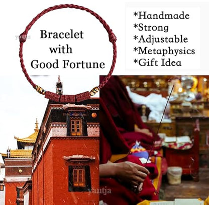 Yautja Tibetan Buddhist Red Buddha Spiritual Protection Red String Bracelet | Meditation Prayer Jewelry for Good Luck Health Wealth, Cinnabar Beads Exorcism Bracelet with Amulet Card, Handmade Adjustable - color: winered with talisman