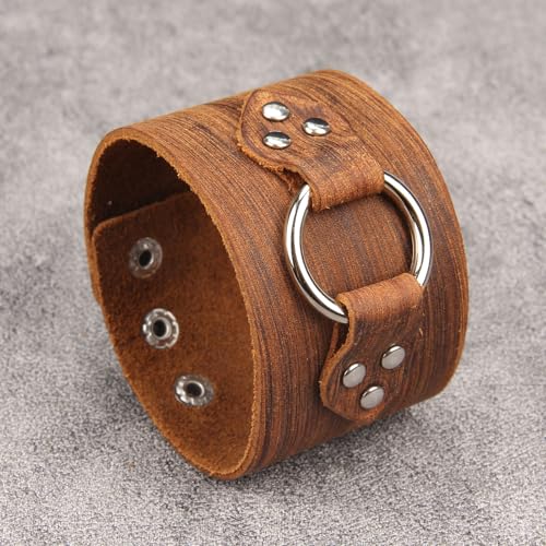 GelConnie Punk Leather Cuff Bracelet Adjustable Straps Wrap Bracelets Arm Armor Cuff Gothic Leather Wristbands for Men, Women - color: MLPB105-Brown