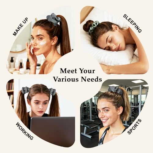 Satin Scrunchies for Women – 8PCS Green Silk Hair Ties – No Crease, Frizz-Free, Gentle Elastic Hair Bands for Thick & Thin Hair, Soft & Stylish Hair Accessories Gifts - color: Large-Sage green