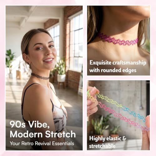 PAGOW Tattoo Choker Set, Stretchy 90s Choker Necklace, Adjustable Retro Y2K Gothic Grunge Chokers Jewelry Accessories - color: 3 Colors,12 Pcs