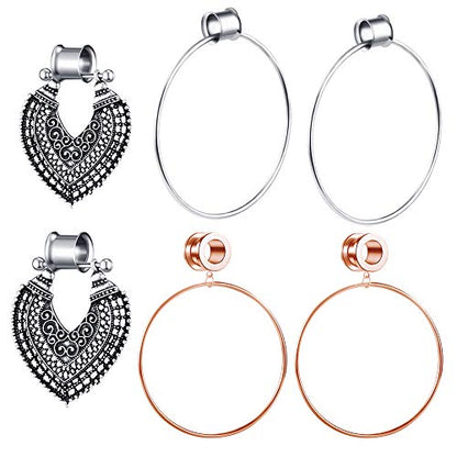 TIANCI FBYJS 3 Pairs Surgical Steel Ear Tunnels Rose Gold Large Hoop Ear Plugs Expander Dangle Gauges Stretcher Piercing… - style: 2g=6mm