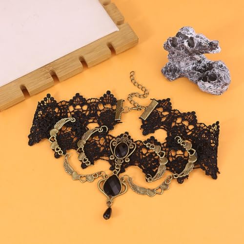 Vampire Choker Necklace for Women Gothic Lace Choker Necklace Y2K Goth Red Black Zirconia Pendant Necklaces Halloween Dark Bridal Vampire Costume Jewelry Accessories - style: Style-D