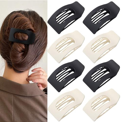 8 Pack Black White Flat Hair Clips for Women – Large Matte Rectangle No-Slip Claw Clips for Thick & Thin Hair, Strong Hold Square Hair Accessories - color: Black and White