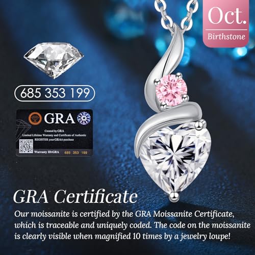 ANDSO Heart Moissanite Necklaces Birthday Jewelry Gifts for Women | S925 Silver /Gold Plating Birthstone Necklace, Ideal Anniversary Christmas Valentine Present for Mom Wife Her Girlfriend - style: Silver-2 Carat-Opal Pink